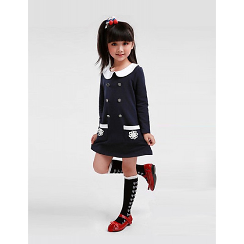 Girl's Cotton/Polyester Sweet Double Row Buttons D...