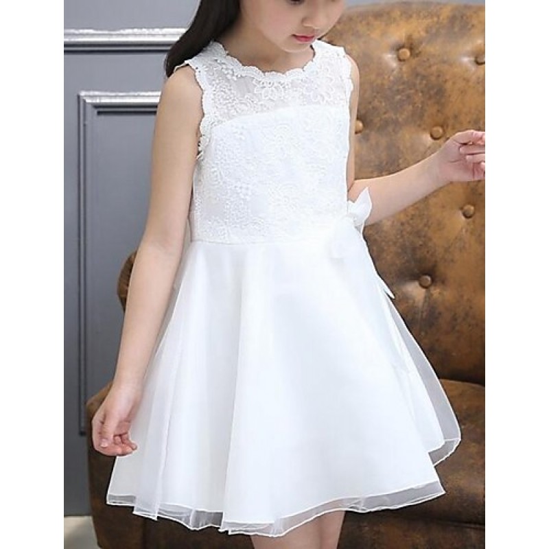 Girl's White Dress / Clothing Set,Solid Polyester Summer  