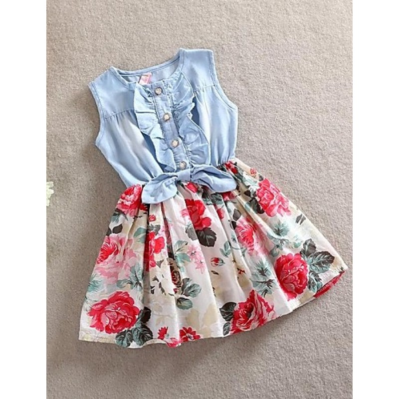 Girl's Summer/Spring/Fall Micro-elastic Medium Sleeveless Dresses (Cotton)  