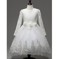 Girl's White Dress,Bow Polyester Summer  