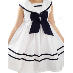 Girl's White Dress,Bow Cotton Summer / Spring  