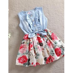 Girl's Summer/Spring/Fall Micro-elastic Medium Sleeveless Dresses (Cotton)  